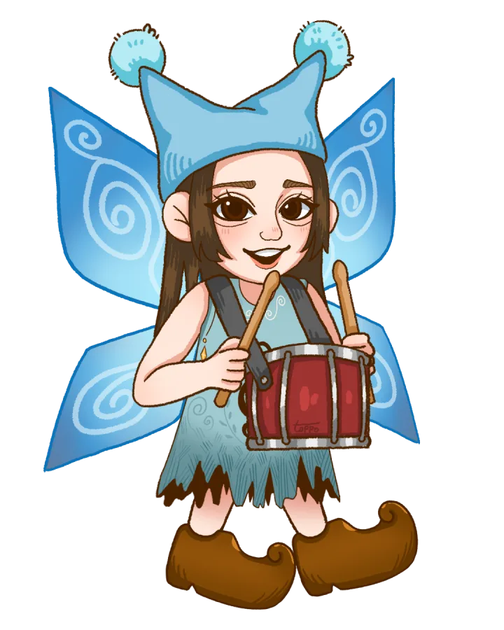 ドラムを叩く妖精に変身したﾇｧｷﾞｻさんのイラスト